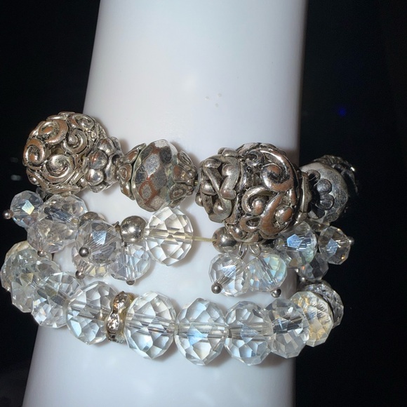 Bracelet: Silver and Crystal Beaded Bracelets - Picture 2 of 3